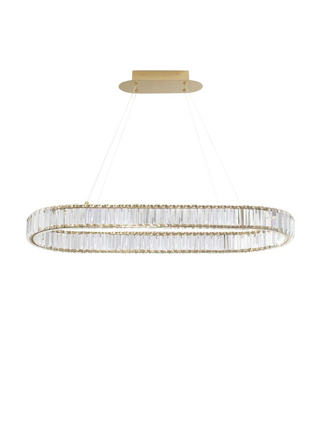 AURELIA Triac Dimmable Gold Metal & Crystal LED 48W 230 Volt 4505Lm 3500K IP20 Class I L: 92 W: 37 H: 150 cm Adjustable Height