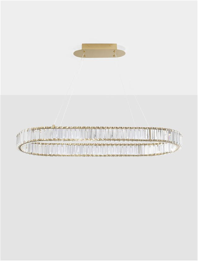 AURELIA Triac Dimmable Gold Metal & Crystal LED 48W 230 Volt 4505Lm 3500K IP20 Class I L: 92 W: 37 H: 150 cm Adjustable Height