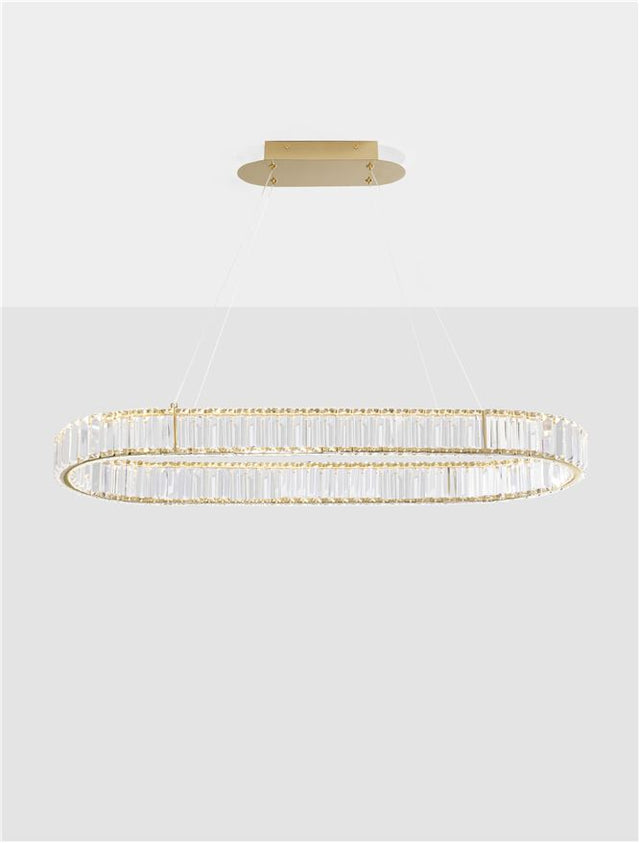 AURELIA Triac Dimmable Gold Metal & Crystal LED 48W 230 Volt 4505Lm 3500K IP20 Class I L: 92 W: 37 H: 150 cm Adjustable Height