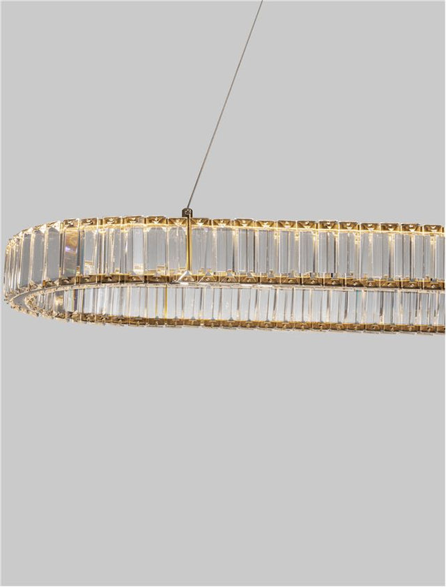 AURELIA Triac Dimmable Gold Metal & Crystal LED 48W 230 Volt 4505Lm 3500K IP20 Class I L: 92 W: 37 H: 150 cm Adjustable Height