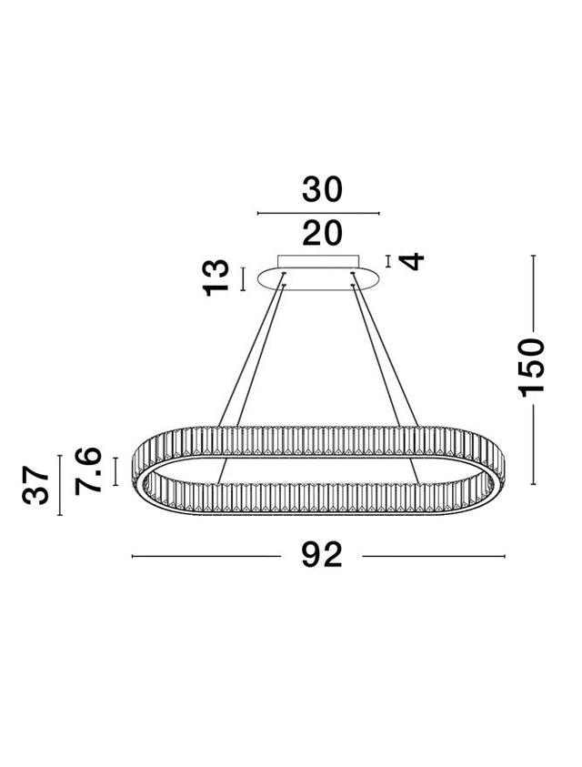 AURELIA Triac Dimmable Gold Metal & Crystal LED 48W 230 Volt 4505Lm 3500K IP20 Class I L: 92 W: 37 H: 150 cm Adjustable Height