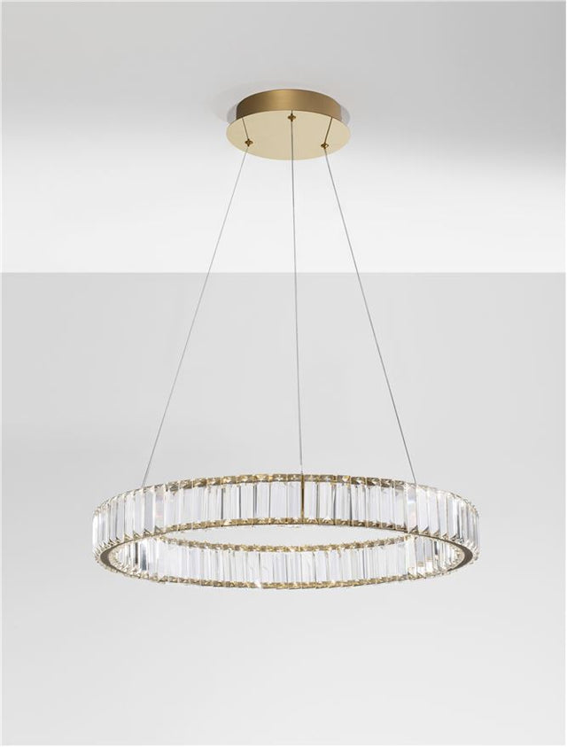 AURELIA Triac Dimmable Gold Metal & Crystal LED 41W 230 Volt 4647Lm 3500K IP20 Class I D: 60 H: 150 cm Adjustable Height