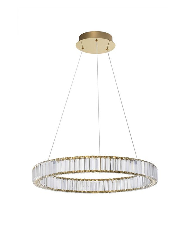 AURELIA Triac Dimmable Gold Metal & Crystal LED 41W 230 Volt 4647Lm 3500K IP20 Class I D: 60 H: 150 cm Adjustable Height