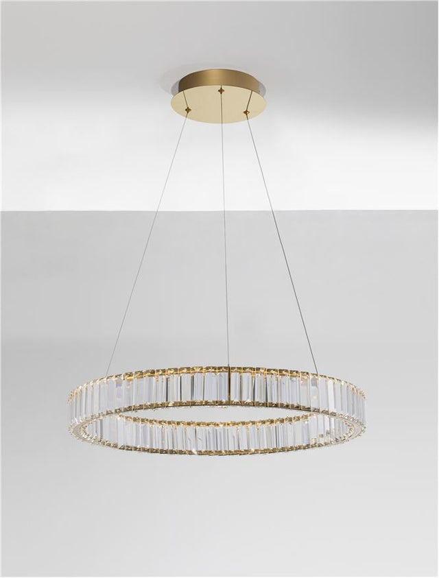 AURELIA Triac Dimmable Gold Metal & Crystal LED 41W 230 Volt 4647Lm 3500K IP20 Class I D: 60 H: 150 cm Adjustable Height