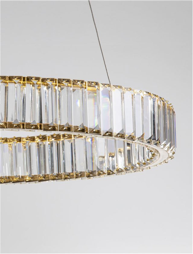 AURELIA Triac Dimmable Gold Metal & Crystal LED 41W 230 Volt 4647Lm 3500K IP20 Class I D: 60 H: 150 cm Adjustable Height