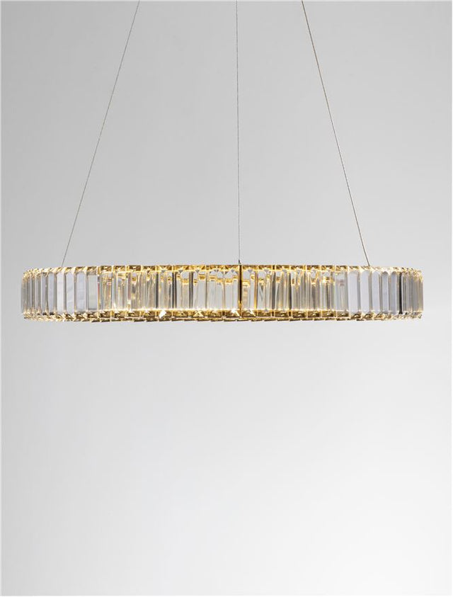 AURELIA Triac Dimmable Gold Metal & Crystal LED 41W 230 Volt 4647Lm 3500K IP20 Class I D: 60 H: 150 cm Adjustable Height