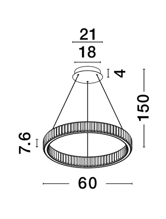 AURELIA Triac Dimmable Gold Metal & Crystal LED 41W 230 Volt 4647Lm 3500K IP20 Class I D: 60 H: 150 cm Adjustable Height