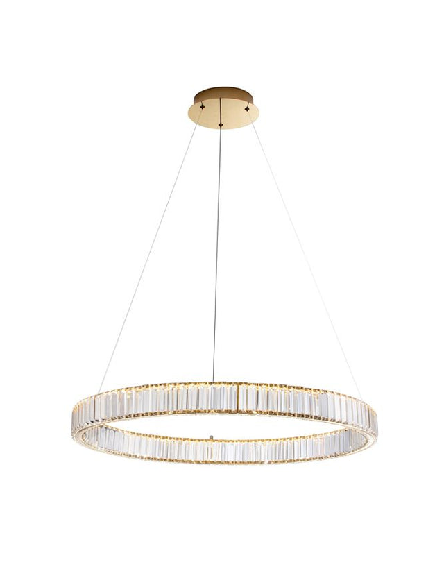 AURELIA Triac Dimmable Gold Metal & Crystal LED 47W 230 Volt 4895Lm 3500K IP20 Class I D: 80 H: 150 cm Adjustable Height