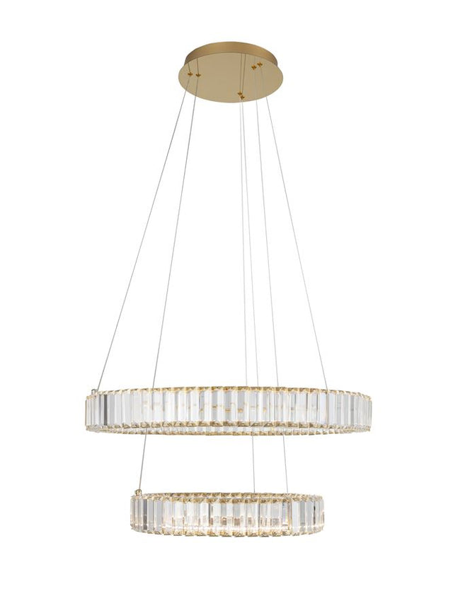 AURELIA Triac Dimmable Gold Metal & Crystal LED 46W 230 Volt 4328Lm 3500K IP20 Class I D: 60 H: 150 cm Adjustable Height & Rotating