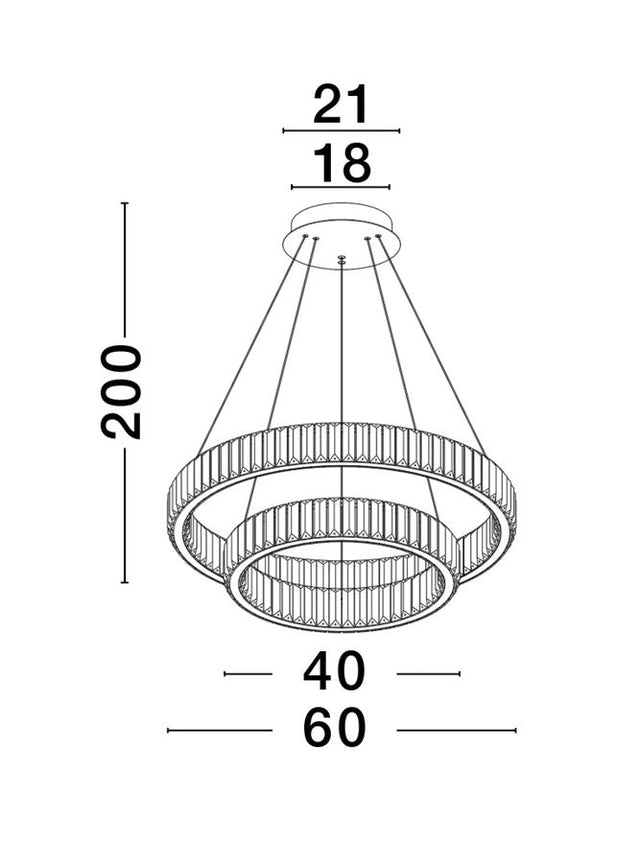 AURELIA Triac Dimmable Gold Metal & Crystal LED 46W 230 Volt 4328Lm 3500K IP20 Class I D: 60 H: 150 cm Adjustable Height & Rotating