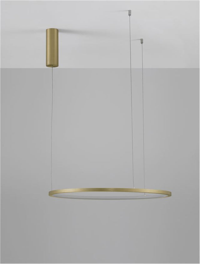 TARQUIN Triac Dimmable Brass Gold Aluminium & Acrylic LED 37 Watt 230 Volt 1274Lm 3000K IP20 D: 60 H: 200 cm Adjustable Height