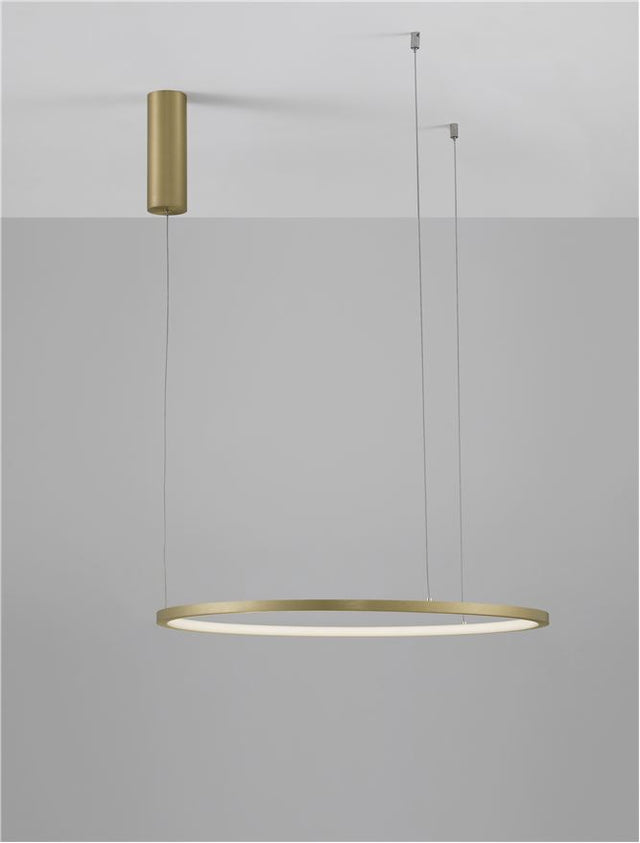 TARQUIN Triac Dimmable Brass Gold Aluminium & Acrylic LED 37 Watt 230 Volt 1274Lm 3000K IP20 D: 60 H: 200 cm Adjustable Height