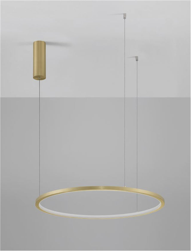 TARQUIN Triac Dimmable Brass Gold Aluminium & Acrylic LED 37 Watt 230 Volt 1274Lm 3000K IP20 D: 60 H: 200 cm Adjustable Height