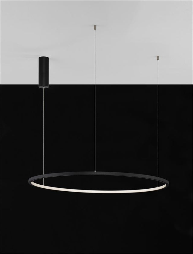 TARQUIN Triac Dimmable Sandy Black Aluminium & Acrylic LED 46 Watt 230 Volt 1708Lm 3000K IP20 D: 80 H: 200 cm Adjustable Height