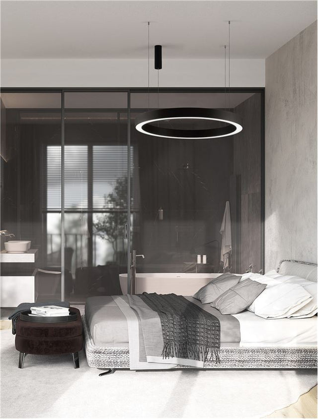 MORBIDO CCT Dimmable Sandy Black Aluminium & Acrylic LED 80 Watt 230 Volt 4373Lm 2700K - 4000K IP20 Remote Control Included D: 100 H: 200 cm Adjustable Height