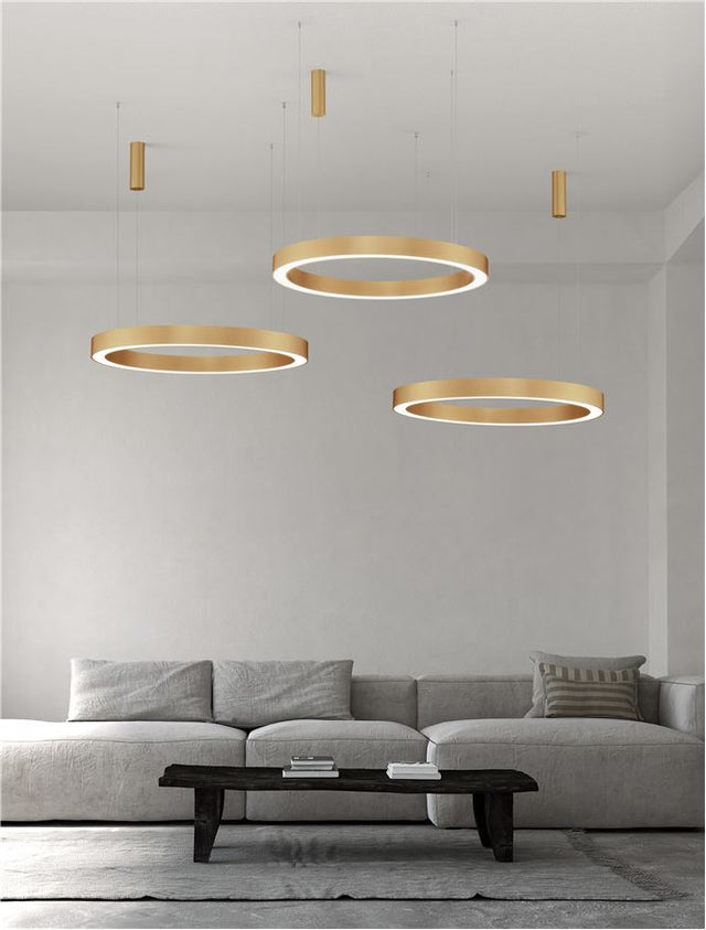 MORBIDO CCT Dimmable Brass Gold Aluminium & Acrylic LED 80 Watt 230 Volt 4373Lm 2700K - 4000K IP20 Remote Control Included D: 100 H: 200 cm Adjustable Height