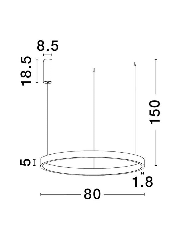 ELOWEN Triac Dimmable Brushed Silver Aluminium & Acrylic LED 77 Watt 220 Volt 3326Lm 3000K IP20 Up & Down Light D: 80 H: 150 cm Adjustable Height