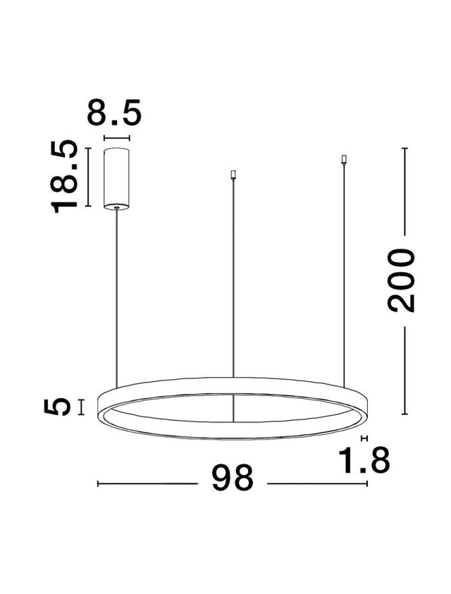 ELOWEN Triac Dimmable Sandy Black Aluminium & Acrylic LED 106 Watt 230 Volt 4899Lm 3000K IP20 Up & Down Light D: 98 H: 200 cm Adjustable Height