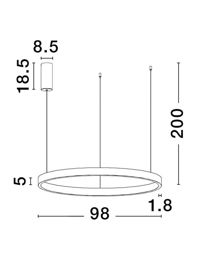 ELOWEN Triac Dimmable Brushed Gold Aluminium & Acrylic LED 106 Watt 230 Volt 4899Lm 3000K IP20 Up & Down Light D: 98 H: 200 cm Adjustable Height