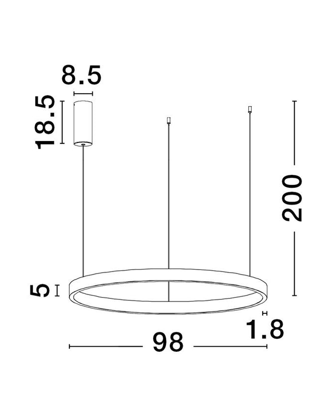 ELOWEN Triac Dimmable Brushed Silver Aluminium & Acrylic LED 106 Watt 230 Volt 4899Lm 3000K IP20 Up & Down Light D: 98 H: 200 cm Adjustable Height