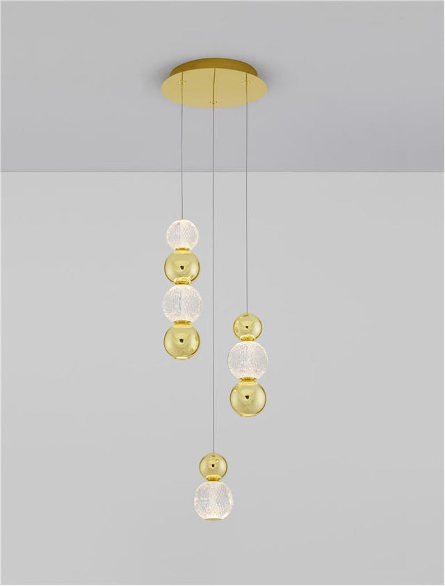 BRILLE Triac Dimmable Gold Aluminium & Acrylic LED 19 Watt 230 Volt 1232Lm 3200K IP20 D: 30 H: 200 cm Adjustable Height