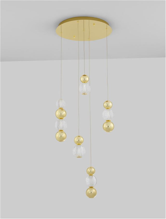 BRILLE Triac Dimmable Gold Aluminium & Acrylic LED 22 Watt 230 Volt 1811Lm 3200K IP20 D: 52 H: 200 cm Adjustable Height