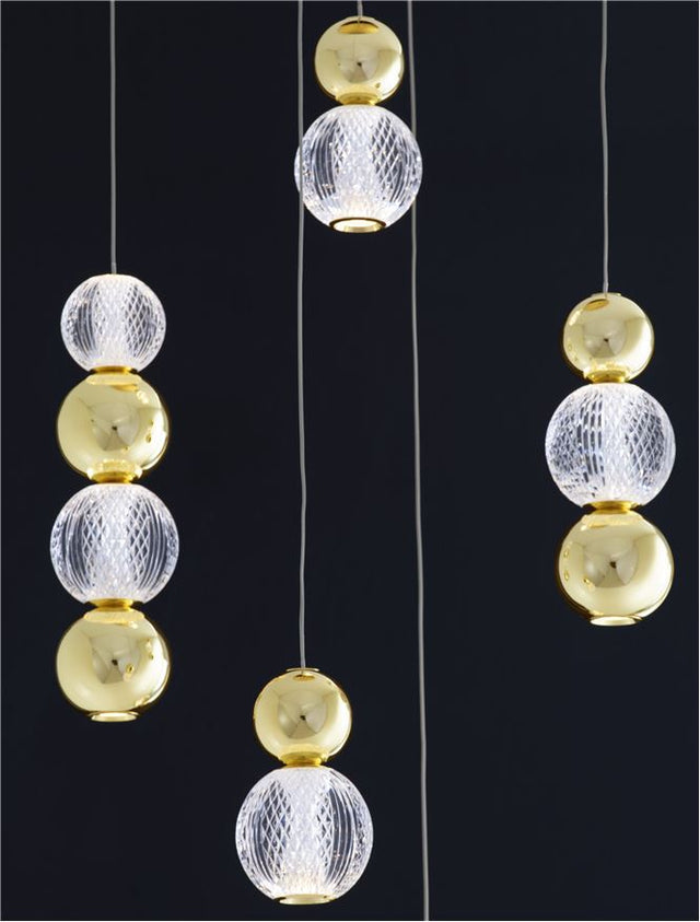 BRILLE Triac Dimmable Gold Aluminium & Acrylic LED 22 Watt 230 Volt 1811Lm 3200K IP20 D: 52 H: 200 cm Adjustable Height