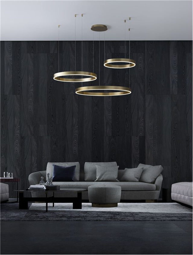 MOTIF 3000K Triac Dimmable Brass Gold Aluminium & Acrylic LED 140 Watt 230 Volt 7840Lm IP20 D1: 60 D2: 80 D3: 100 H: 250 cm Adjustable Height