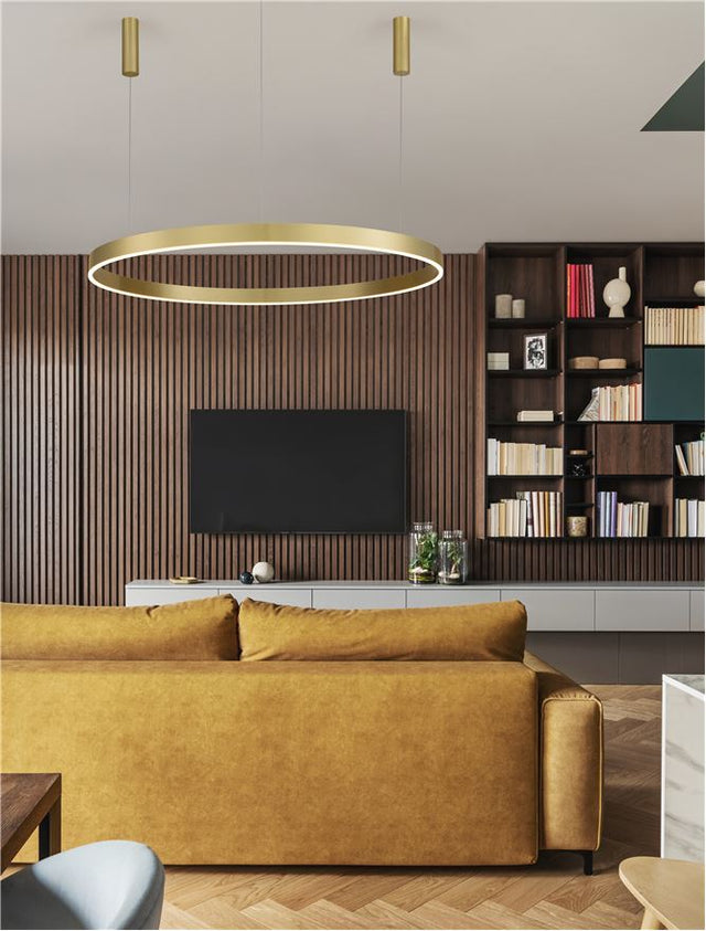 MOTIF 3000K Triac Dimmable Brass Gold Aluminium & Acrylic LED 72 Watt 5250Lm 230 Volt IP20 D: 120 H: 250 cm Adjustable Height