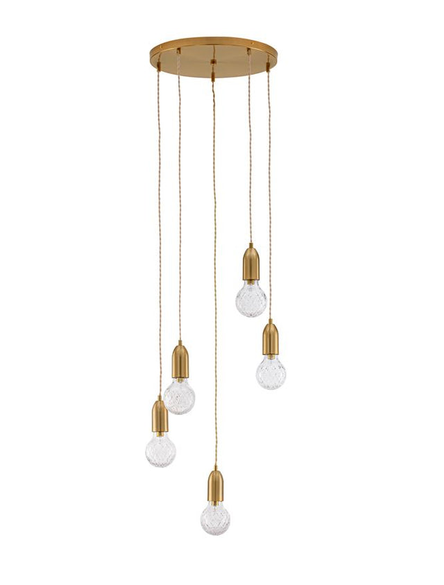 VEDA Brass Metal & Clear Glass LED G9 5x6 Watt 230 Volt IP20 Bulb Excluded D: 40 H: 150 cm Adjustable height