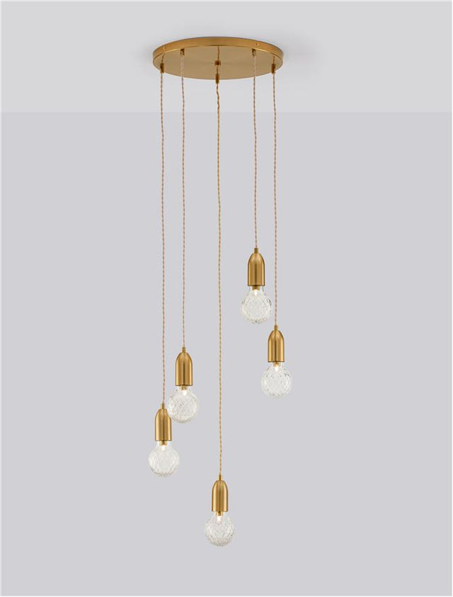 VEDA Brass Metal & Clear Glass LED G9 5x6 Watt 230 Volt IP20 Bulb Excluded D: 40 H: 150 cm Adjustable height