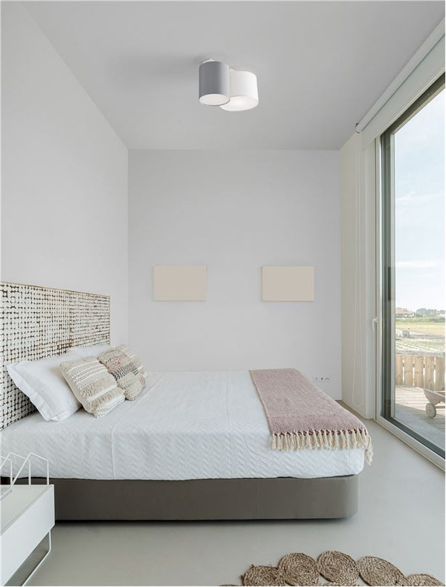 BRYSON Sandy White Metal Base White & Grey Fabric Shade LED E27 2x12 Watt 230 Volt IP20 Bulb Excluded D: 35 W: 20 H: 17 cm