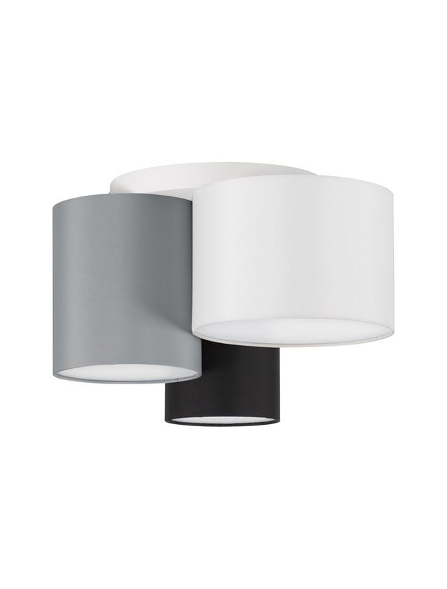 BRYSON Sandy White Metal Base White, Black & Grey Fabric Shade LED E27 3x12 Watt 230 Volt IP20 Bulb Excluded D: 35 H: 21 cm