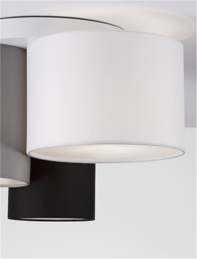 BRYSON Sandy White Metal Base White, Black & Grey Fabric Shade LED E27 3x12 Watt 230 Volt IP20 Bulb Excluded D: 35 H: 21 cm