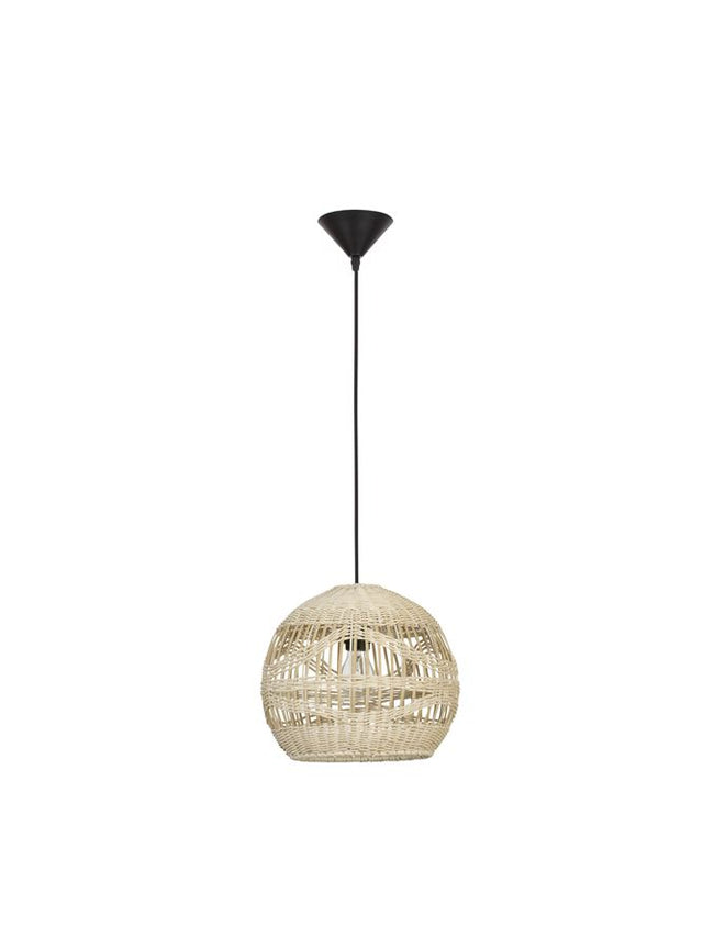 MARLO Natural Rattan Black Fabric Wire & Base LED E27 1x12 Watt 230 Volt IP20 Bulb Excluded D: 30 H1: 26 H2: 195 cm Adjustable height