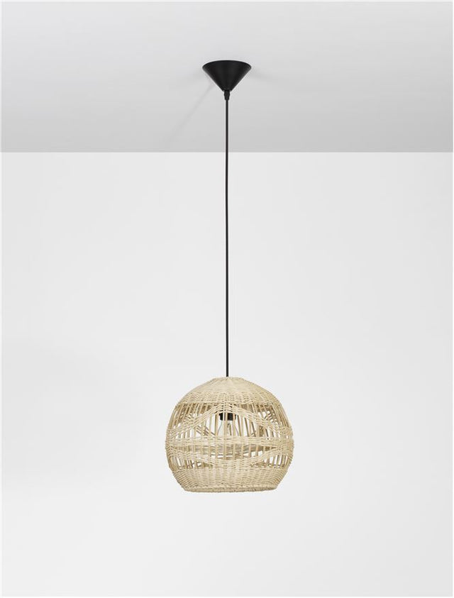 MARLO Natural Rattan Black Fabric Wire & Base LED E27 1x12 Watt 230 Volt IP20 Bulb Excluded D: 30 H1: 26 H2: 195 cm Adjustable height