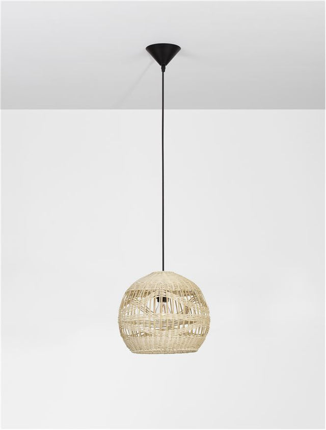 MARLO Natural Rattan Black Fabric Wire & Base LED E27 1x12 Watt 230 Volt IP20 Bulb Excluded D: 30 H1: 26 H2: 195 cm Adjustable height