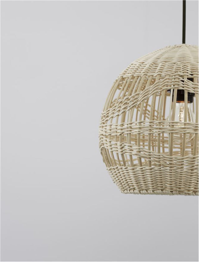 MARLO Natural Rattan Black Fabric Wire & Base LED E27 1x12 Watt 230 Volt IP20 Bulb Excluded D: 30 H1: 26 H2: 195 cm Adjustable height