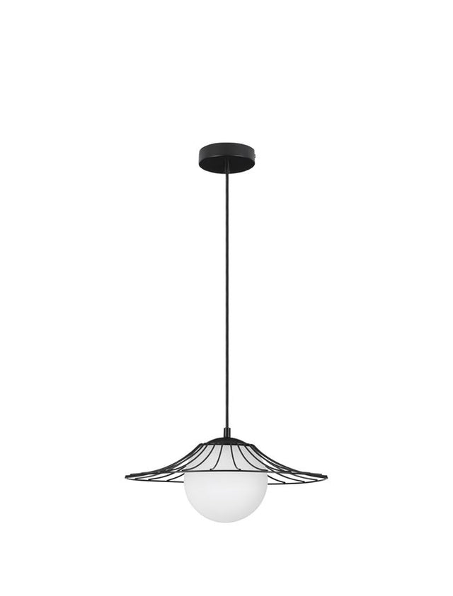 FLY Matt Black Metal & Opal Glass LED E27 1x12 Watt 230 Volt IP20 Bulb Excluded D: 36 H: 115 cm Adjustable height