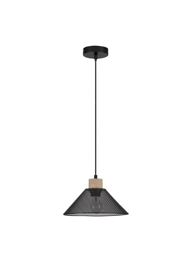 IAN Matt Black Metal Natural Wood LED E27 1x12 Watt 230 Volt IP20 Bulb Excluded D: 26 H: 110 cm Adjustable height