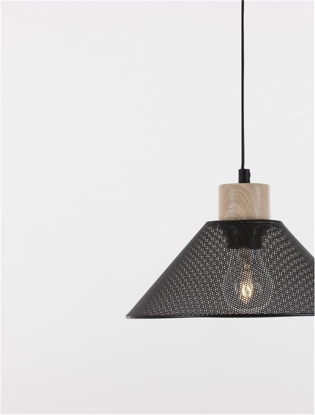 IAN Matt Black Metal Natural Wood LED E27 1x12 Watt 230 Volt IP20 Bulb Excluded D: 26 H: 110 cm Adjustable height