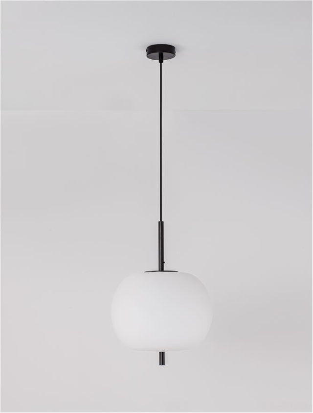 LATO Black Metal & Opal Glass Black Fabric Wire LED E27 1x12 Watt 230 Volt IP20 Bulb Excluded D: 30 H: 120 cm Adjustable height