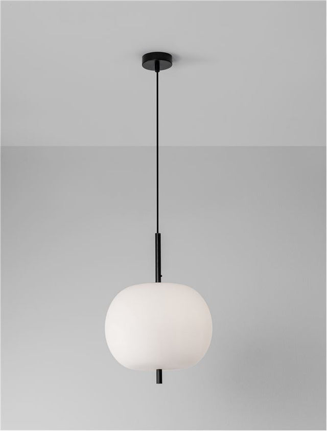 LATO Black Metal & Opal Glass Black Fabric Wire LED E27 1x12 Watt 230 Volt IP20 Bulb Excluded D: 30 H: 120 cm Adjustable height