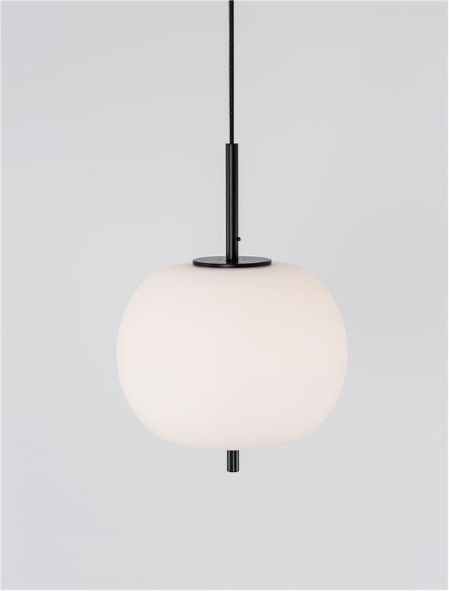 LATO Black Metal & Opal Glass Black Fabric Wire LED E27 1x12 Watt 230 Volt IP20 Bulb Excluded D: 30 H: 120 cm Adjustable height