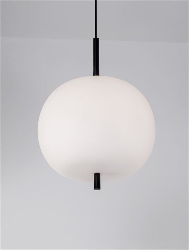 LATO Black Metal & Opal Glass Black Fabric Wire LED E27 1x12 Watt 230 Volt IP20 Bulb Excluded D: 30 H: 120 cm Adjustable height