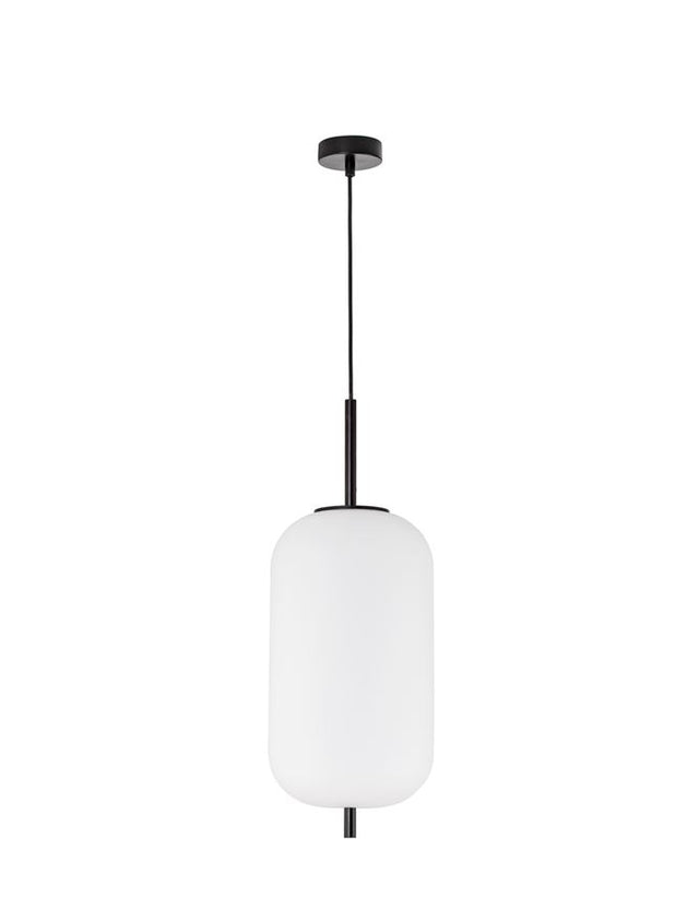 LATO Black Metal & Opal Glass Black Fabric Wire LED E27 1x12 Watt 230 Volt IP20 Bulb Excluded D: 22 H: 120 cm Adjustable height