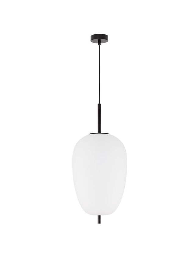 LATO Black Metal & Opal Glass Black Fabric Wire LED E27 1x12 Watt 230 Volt IP20 Bulb Excluded D: 27 H: 120 cm Adjustable height