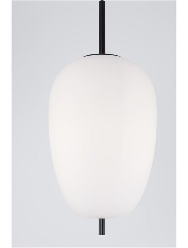 LATO Black Metal & Opal Glass Black Fabric Wire LED E27 1x12 Watt 230 Volt IP20 Bulb Excluded D: 27 H: 120 cm Adjustable height