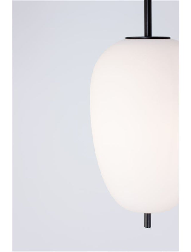 LATO Black Metal & Opal Glass Black Fabric Wire LED E27 1x12 Watt 230 Volt IP20 Bulb Excluded D: 27 H: 120 cm Adjustable height