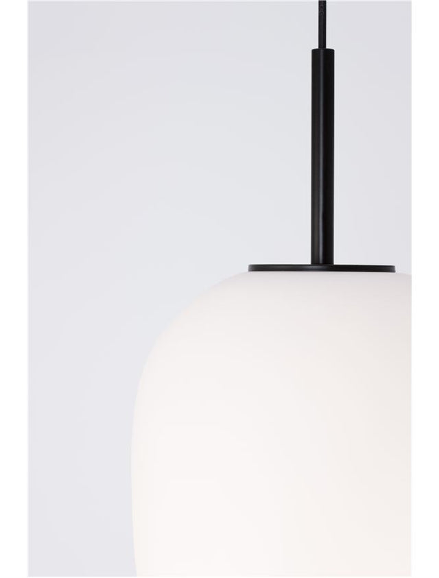 LATO Black Metal & Opal Glass Black Fabric Wire LED E27 1x12 Watt 230 Volt IP20 Bulb Excluded D: 27 H: 120 cm Adjustable height